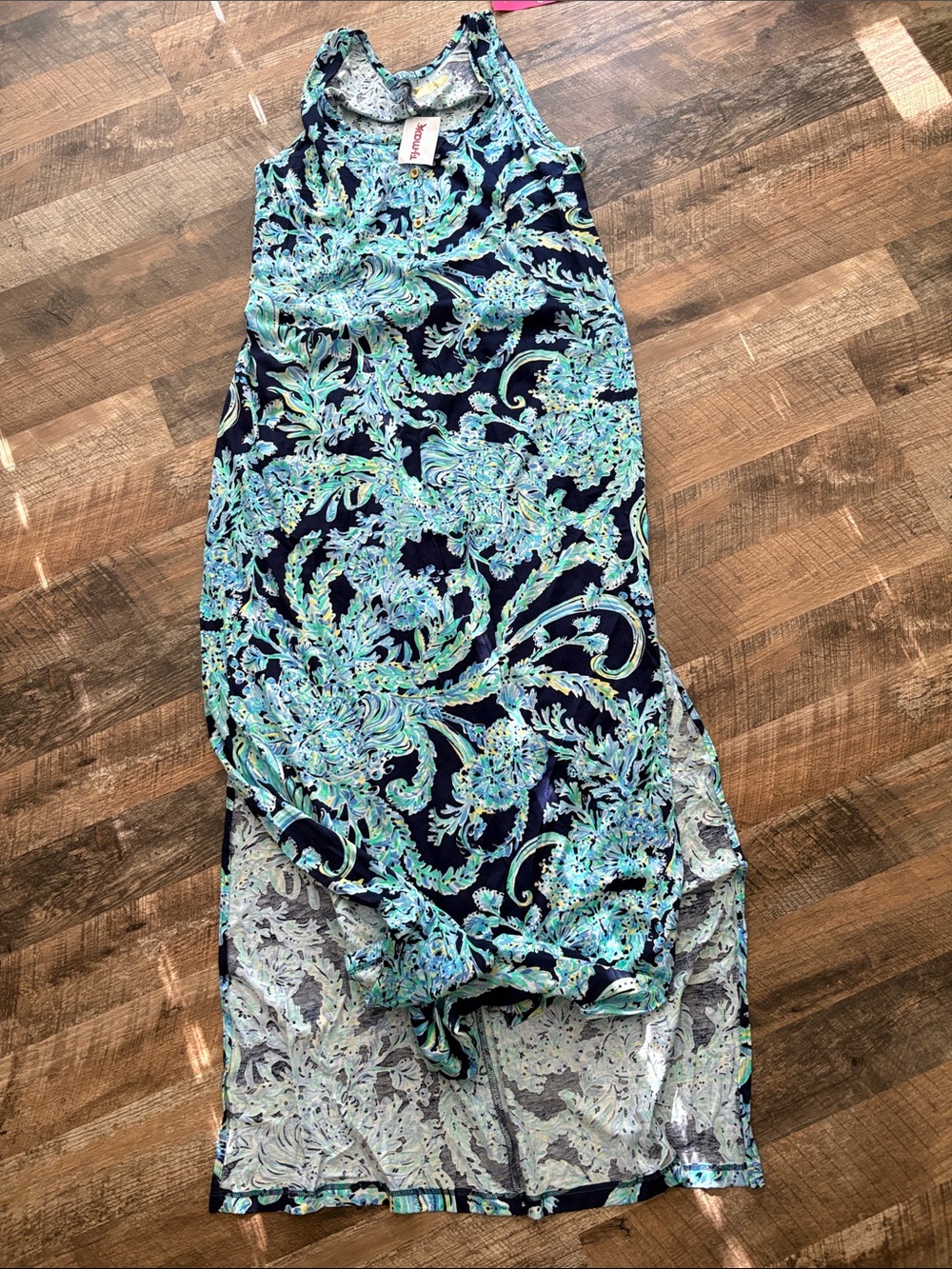 Lilly Pulitzer Navy Maxi Dress with Aqua & Mint Floral Pattern